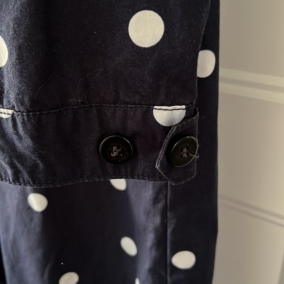 Hooded Trench coat navy blue and white polka dots size medium. Knee length - Picture 4 of 6